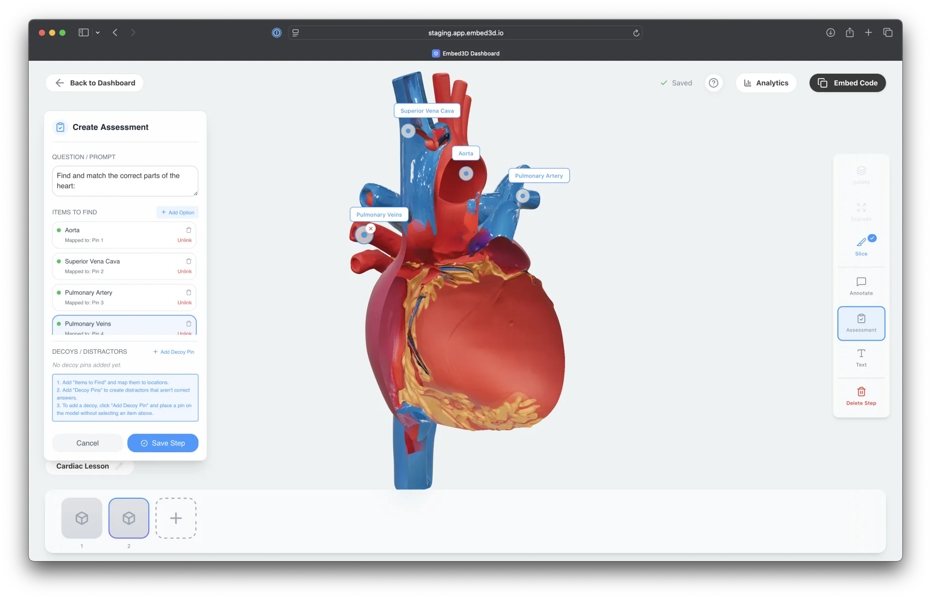 3D assessment with spatial quiz