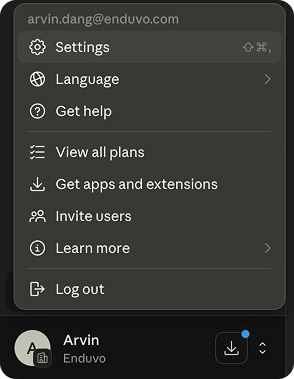 Claude settings open to the Connectors section, reached from the profile menu